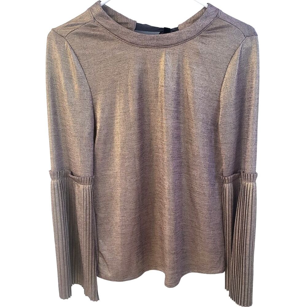 Soul Sanctuary Purple & Gold Metallic Long Flair Sleeve Top with Tie Neck - M